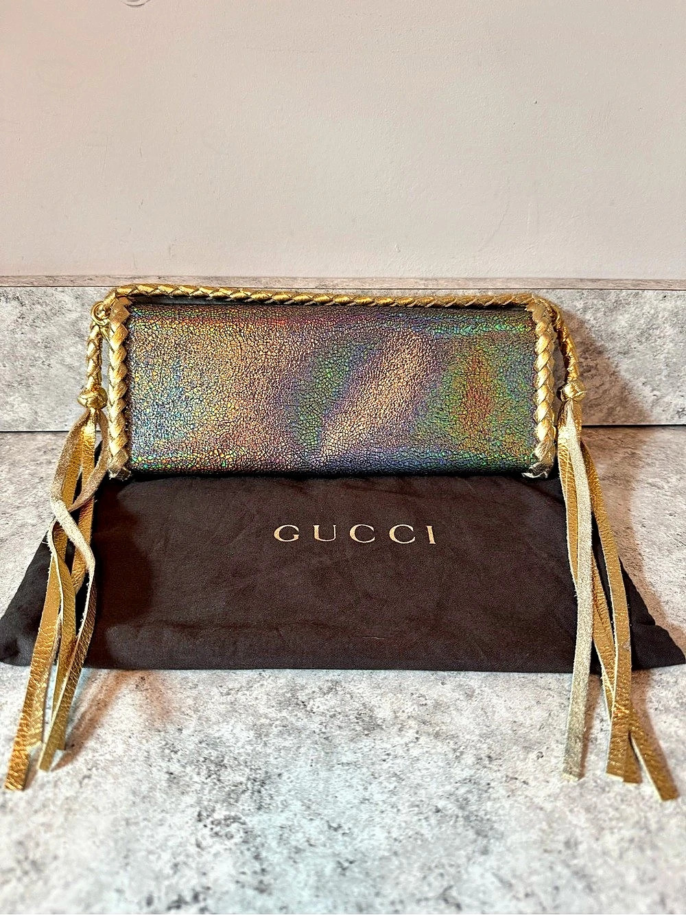Authentic Vintage Gucci Iridescent Cracked Leather Clutch Redone by Leather and